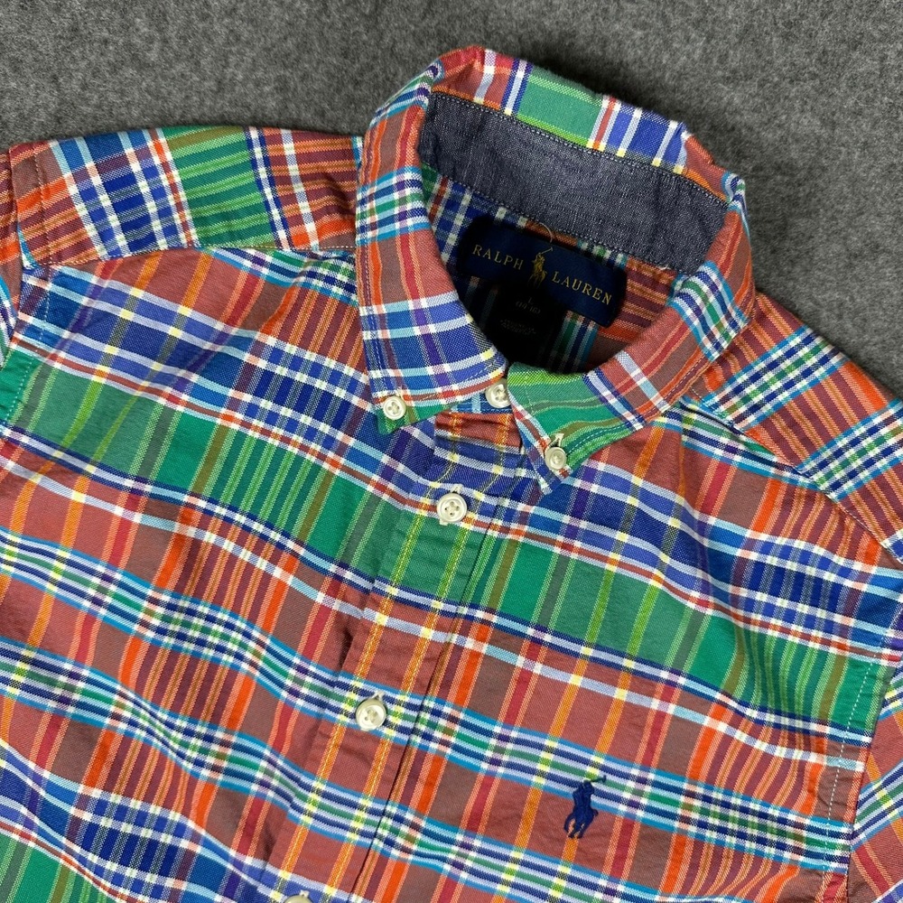 Ralph Lauren Boys Plaid Short‎ Sleeve Button Down Shirt Large (14-16) Colorful